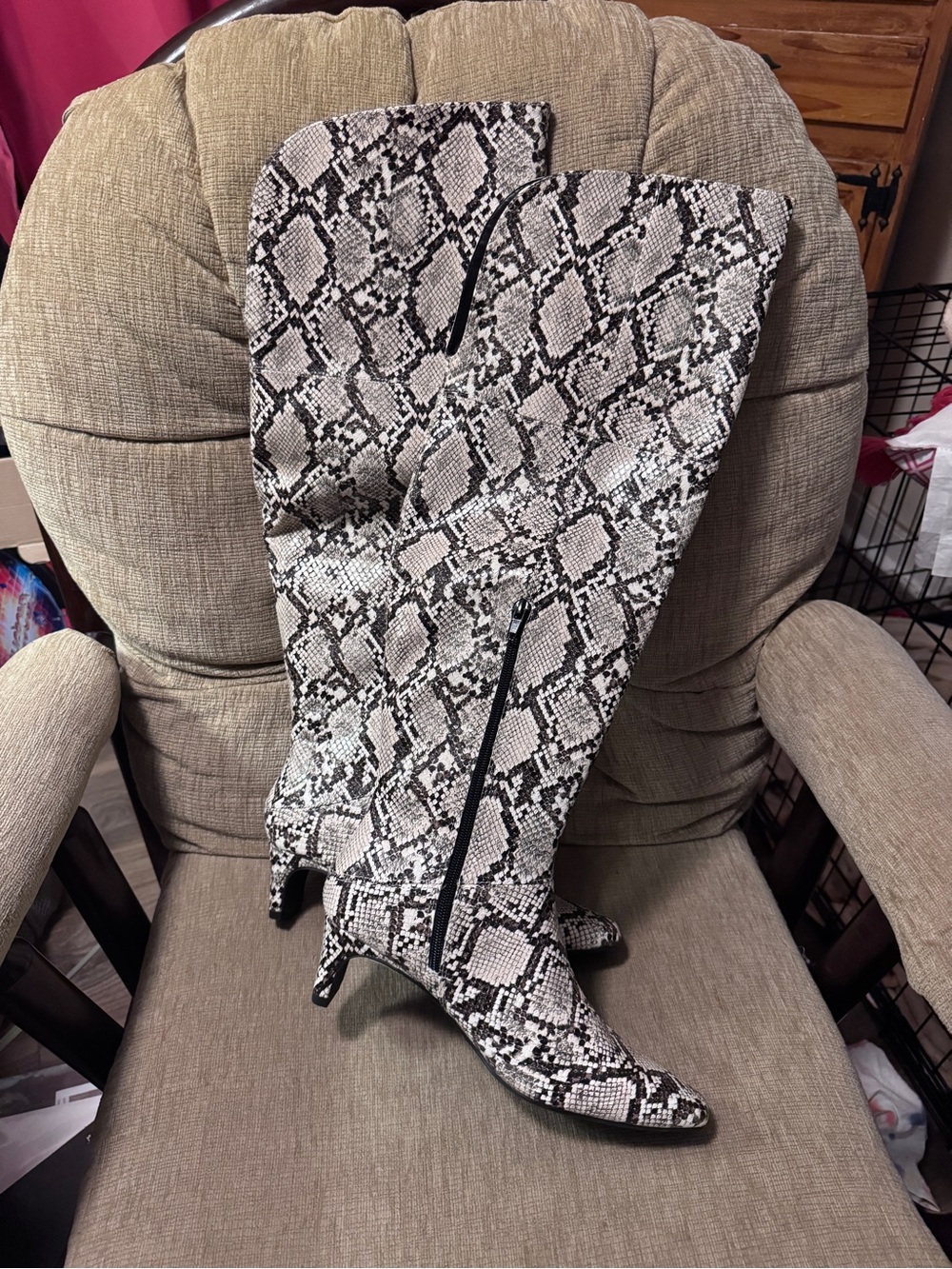 Worthington Black & White Snake-Print Over-the-Knee Boots